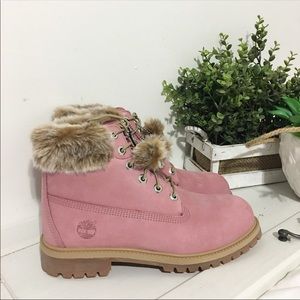 Timberland premium waterproof nubuck pink boots w fur